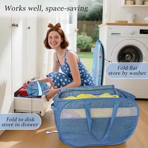 Upgraded 100L Extra Large Mesh Pop Up Laundry Hamper with Lid and Handles. XL Closet Storage Bins - Bel Marant