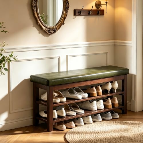 40" Shoe Bench with Leather Cushion