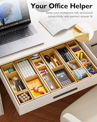 12 Piece Bamboo Drawer Organizer Set (12 Count)