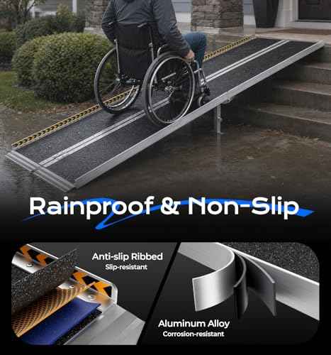 8FT Portable Aluminum Wheelchair Ramp for Home with Support Legs