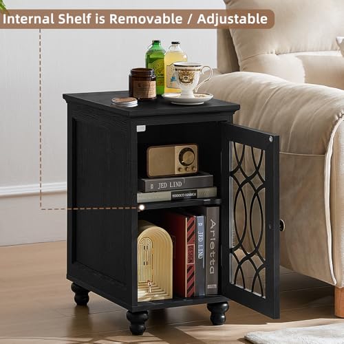 Narrow Side Table with Glass Door Storage