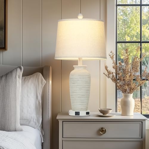 25" Retro White Farmhouse Jar Table Lamps Set of 2 (2 Count)