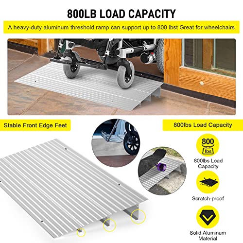 Door Threshold Ramp 3" Rise Door Ramp Aluminum Entry Ramp or Doorways Rated 800 lbs Load Capacity forWheelchair Scooters Power Chairs Walkers Metallic
