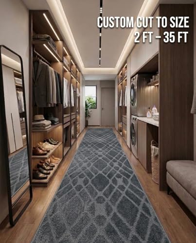 Custom Size Hallway Runner Rug Trellis Grey Color 31 inch Wide Select Your Length Non