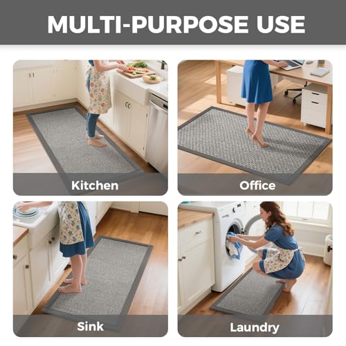 Kitchen Rugs Non Slip Washable Kitchen Mat Anti Fatigue Gray 17"x59" (6.96 Sq Ft)