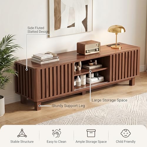 70 Inch Walnut Fluted TV Stand for 80 Inch TVs