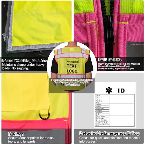 Yellow Pink Team Vest ID Pocket Zipper Front Mesh Back 3XL