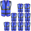 High Visibility Reflective Safety Vest with Multi Pockets 10 Pack Bulk
