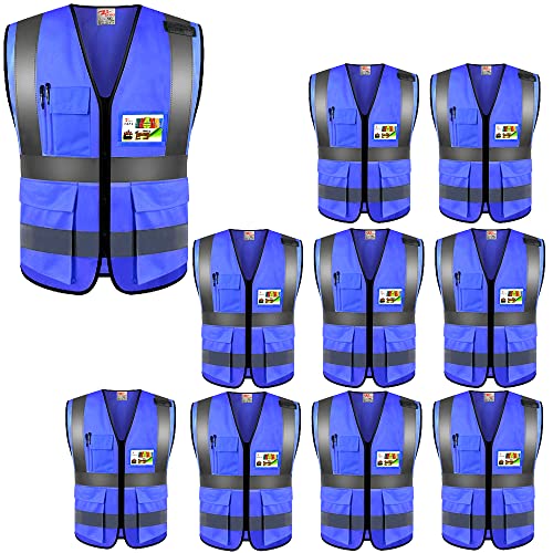 High Visibility Reflective Safety Vest with Multi Pockets 10 Pack Bulk