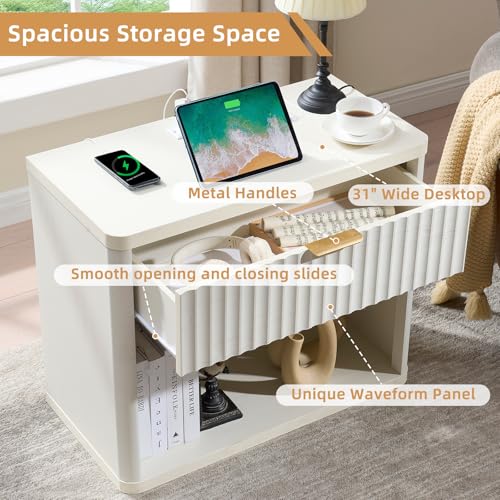 31" Wide Fluted Nightstand Set of 2 with Charging Station (2 Count)
