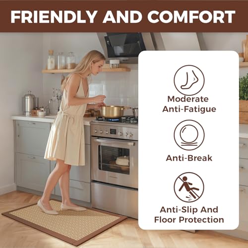 Kitchen Rugs Non Slip Washable Kitchen Mat Anti Fatigue Brown 17"x30" (3.55 Sq Ft)