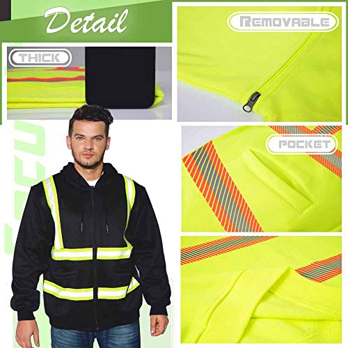 High Visibility Reflective Safety Hoodie Jacket With Removable Sleeves Hi Vis Outdoor Protective Workwear Unisex