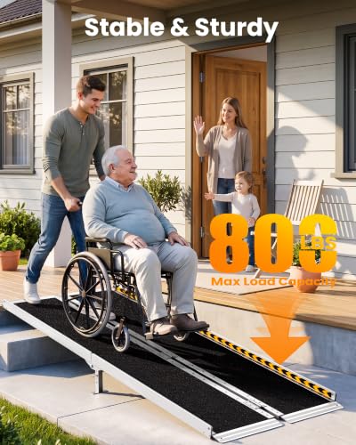 6FT Aluminum Ramp for Wheelchair for Home Steps with Support Legs