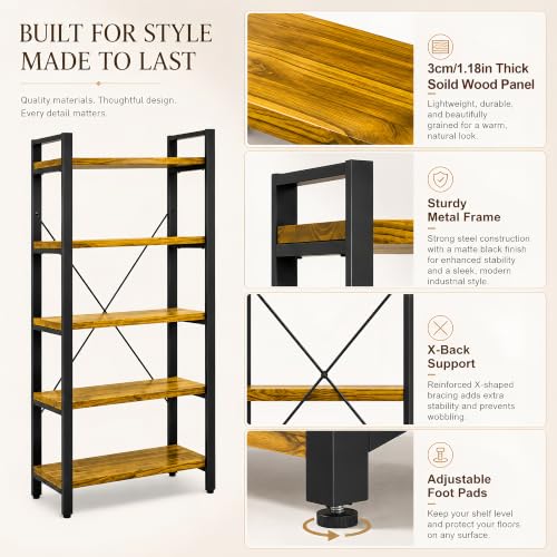 Real Solid Wood Rustic Vintage Industrial Etagere Bookshelf