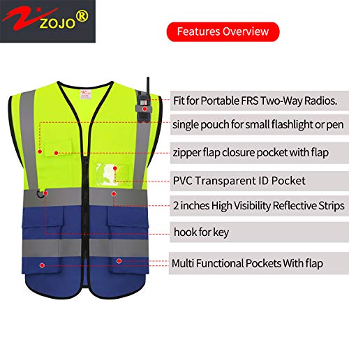 High Visibility Reflective Safety Vest with Multi Pockets 10 Pack Bulk (10 Count)