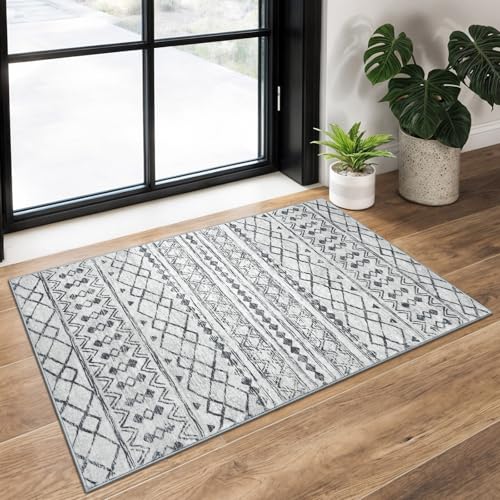 Washable Rugs for Entryway 2x3 Grey Moroccan Boho Small Area Rug