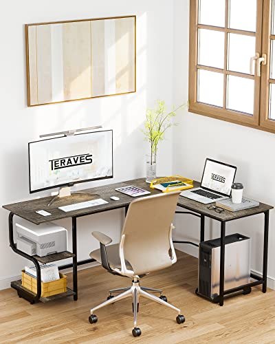 Reversible L Shaped Desk with Shelves