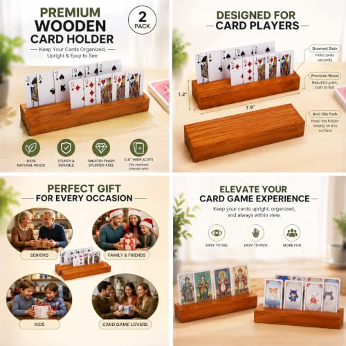 Card Holders for Playing Cards Holder Stand Wood Playing Card Holder for Kids Canasta Holder for Adults Seniors Card Deck Crowns Uno Games Set of 6 (2 Count)