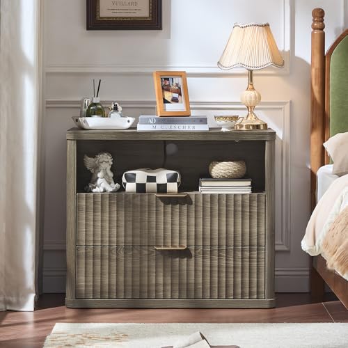 31" Wide Fluted Nightstand with Charging Station