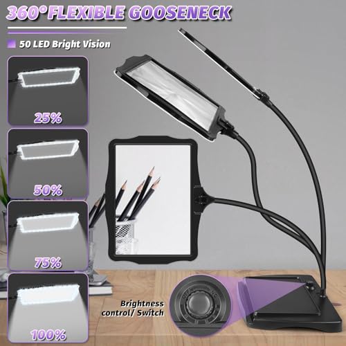 Large 5X Rechargeable Magnifying Glass with Light and Stand