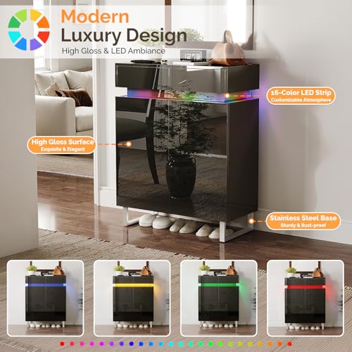 Black Shoe Cabinet with LED Lights