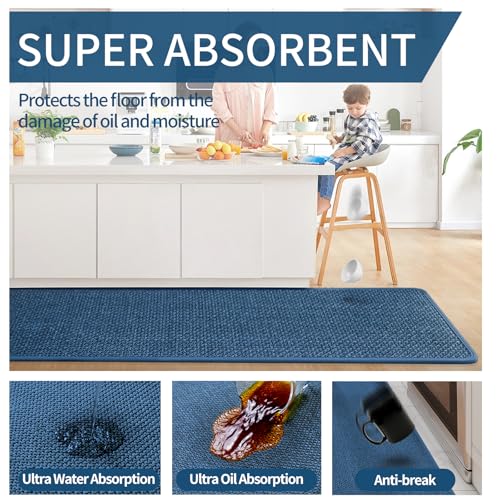 Long Kitchen Runner Rugs Kitchen Mat Non Slip Washable Blue 17"x71"