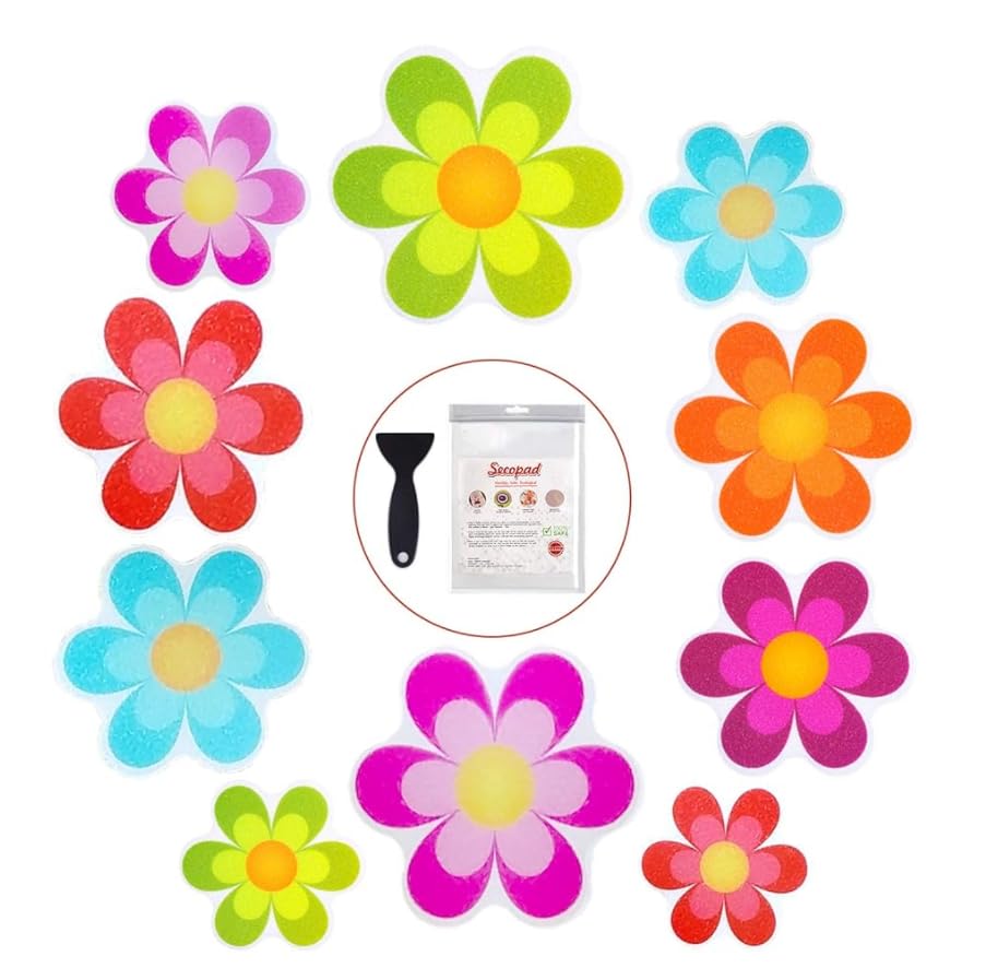 10PCS Flower Bathtub Non Slip Stickers with Scraper