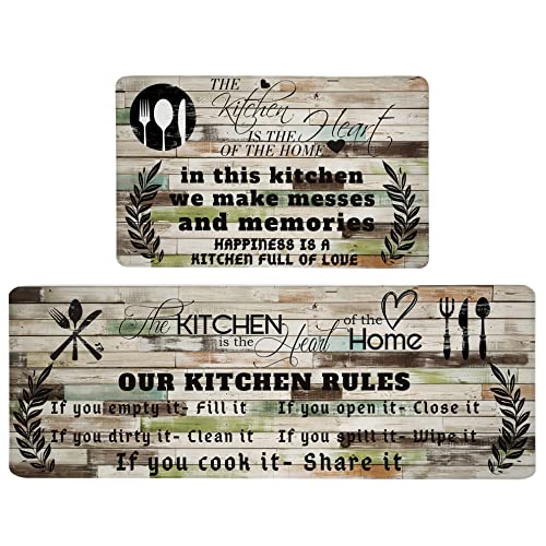 Kitchen Mats for Floor Anti Fatigue Mats for Kitchen Floor Kitchen Rugs Farmhouse Style Memory Foam Kitchen Mat Cushioned PVC Leather Kitchen Rug Set