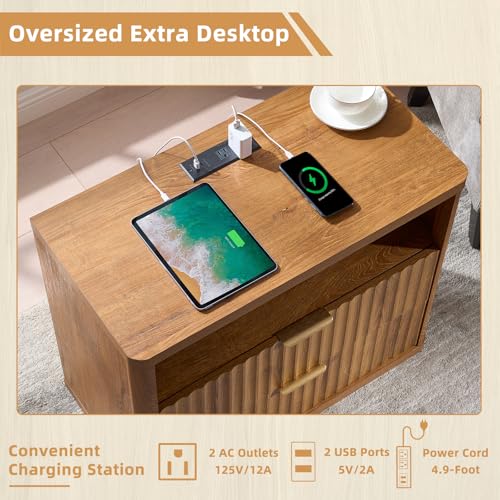 31" Wide Fluted Nightstand with Charging Station