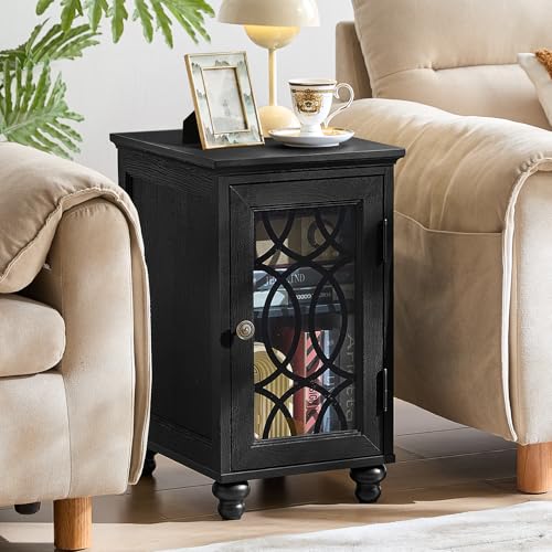 Narrow Side Table with Glass Door Storage