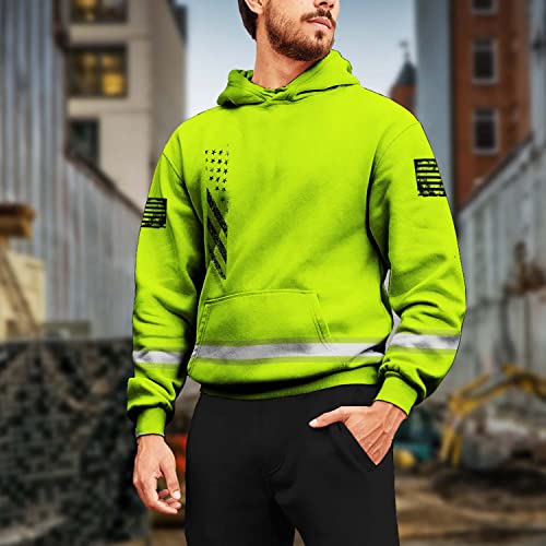 Black Lime USA Flag New Hoodie Class 3 US Flag High Visibility Reflective Workwear Hoodie