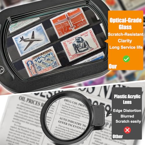 13X Rectangle Magnifying Glass with Light and Stand