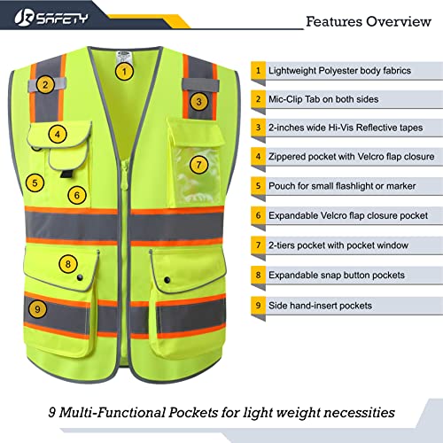 Safety Vest for Men Women Reflective Hi Vis JK901 Yellow L