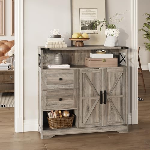 Farmhouse Storage Cabinet with Drawers and Open Storage