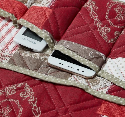 Burgundy Toile Floral Couch Armrest Cover
