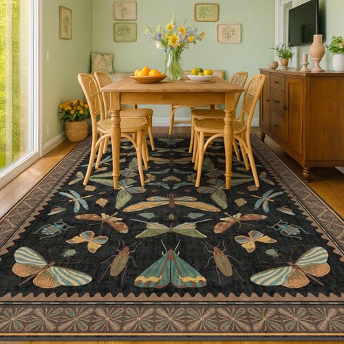 Living Room Rug Black Boho 6x9 (54 Sq Ft)