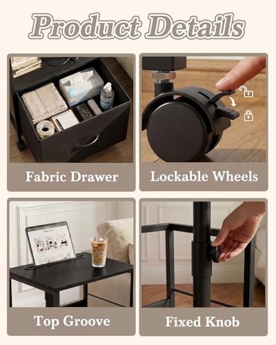 Swivel Lift Top Nightstand with Charging Station