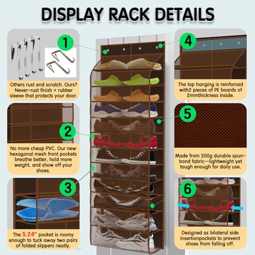 Over The Door Shoe Organizer with 12 Large Breathable Pockets