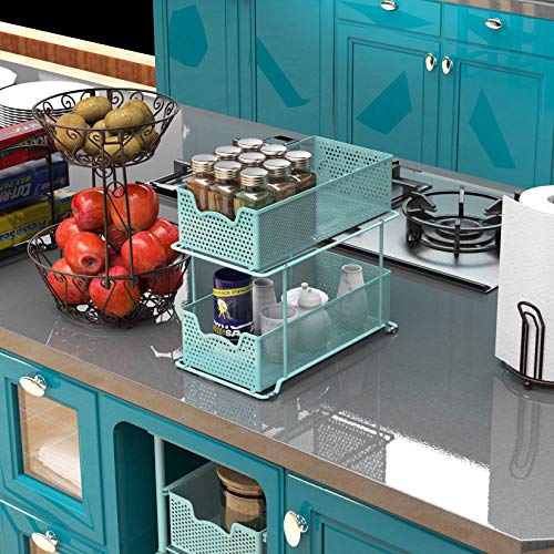 2 Tier Sliding Cabinet Basket Organizer Drawer