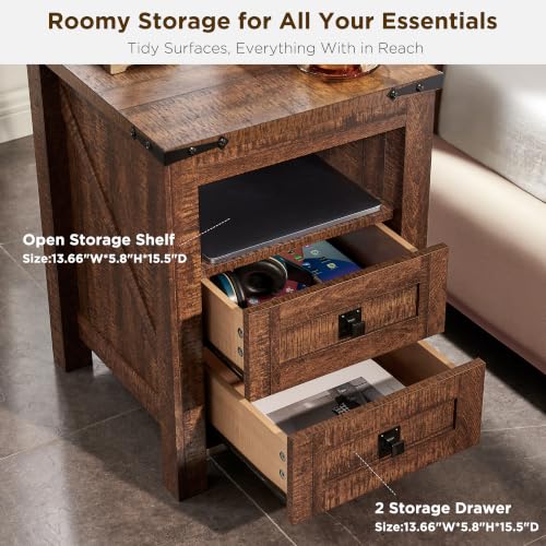 18" Farmhouse Nightstand with Charging Station