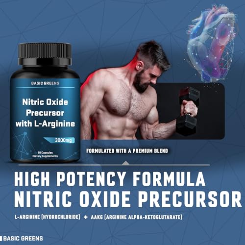 L Arginine 3000mg Nitric Oxide Supplement Vegan Capsules Performance 2 Pack
