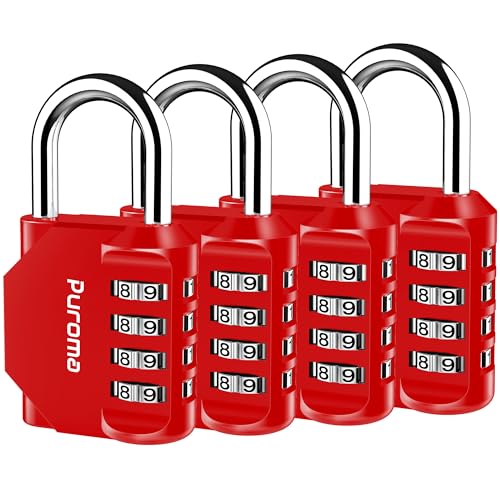 4 Pack Combination Lock Locker 4 Digits Combo Padlock Gym Red (4 Count)