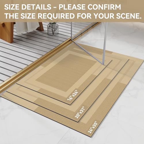 Non Slip Bath Mat Thin Bathroom Rugs Fit Under Door Brown 16"x 24"