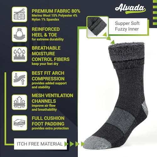 Warm Thermal Wool Socks for Winter Moisture Wicking and Breathable Cozy Boot Socks Charcoal ML