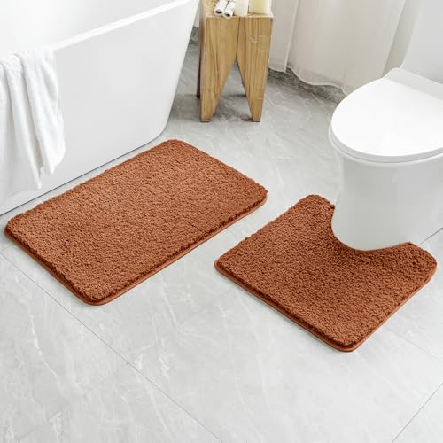 Fall Burnt Orange Microfiber Toilet Bath Rug U