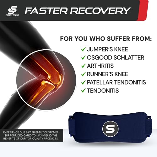 Sleeve Stars Swedish Brand Patellar Tendon Support Strap for Women & Men Effective Osgood Schlatter Knee Brace Youth & Kids Knee Brace with 3 Adjustable Length fits 12"