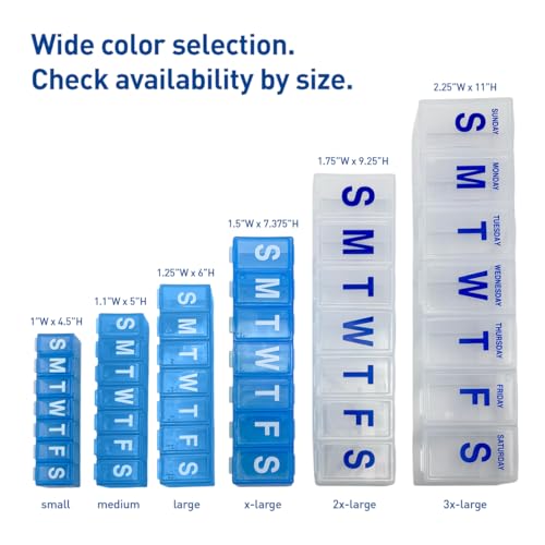 Weekly (7-Day) Daily Pill Case, Medicine Planner, Vitamin Organizer, Supplement Container, Convenient and Easy to Use, Large Compartments, Travel Friendly, Color May Vary, BPA Free