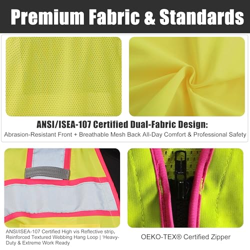 Yellow Pink Team Vest ID Pocket Zipper Front Mesh Back 3XL