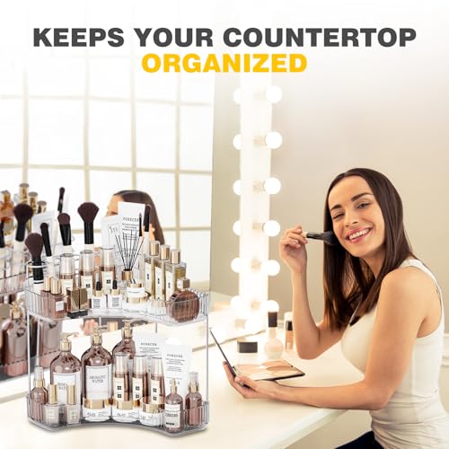 2 Tier Corner Bathroom Counter Organizer with Top Toothbrush Holders
