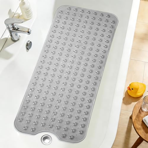 Extra Long Bathtub Mat Non Slip Bath Mat Clear Gray 40"x16" Full